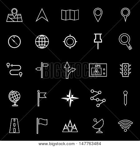 Navigation line icons on black background, stock vector