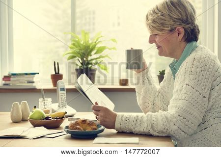 Senior Adult Drinking Water Mug Concept