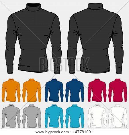 Set of colored turtleneck shirts templates for men.