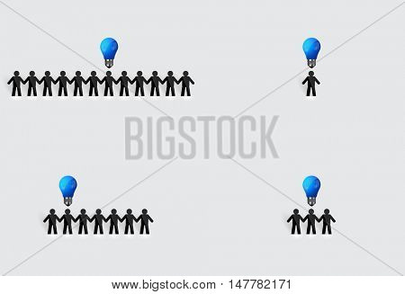 Social Network concept : People cut out of paper with light bulb, vector illustration.