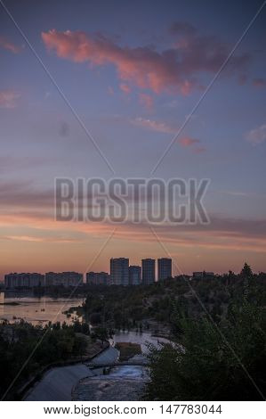 Sayran lake - evening city view Almaty Kazakhstan