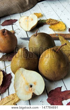Pear And Autumn Leaves
