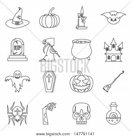Halloween icons set in outline style. Halloween elements set collection vector illustration