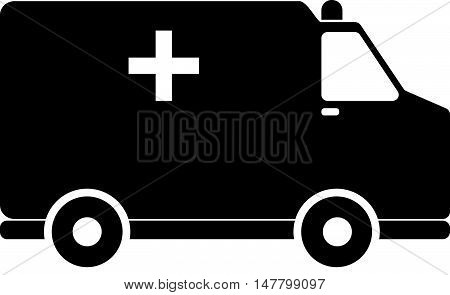 Simple Black Ambulance Car Icon with Sirene