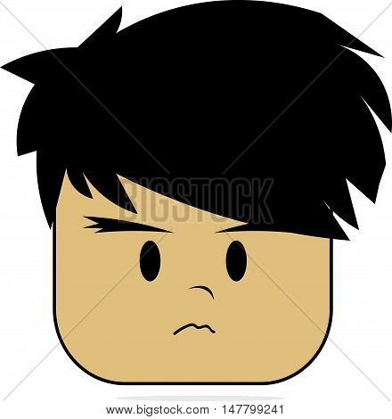 Simple and Flat Cartoon Grumpy Boy Face