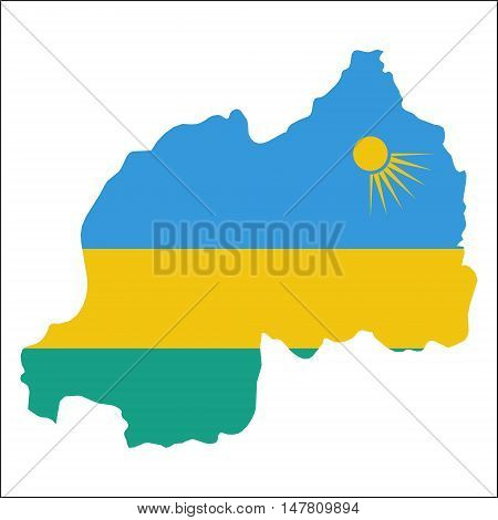 Rwanda High Resolution Map With National Flag. Flag Of The Country Overlaid On Detailed Outline Map