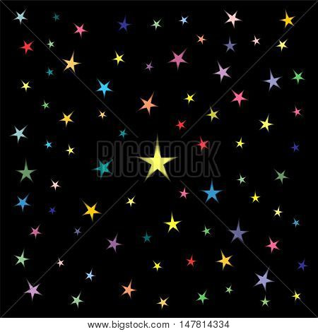 Colorful Stars on Black Background. Suitable for textile, fabric, packaging and web design. Vector Illustration.