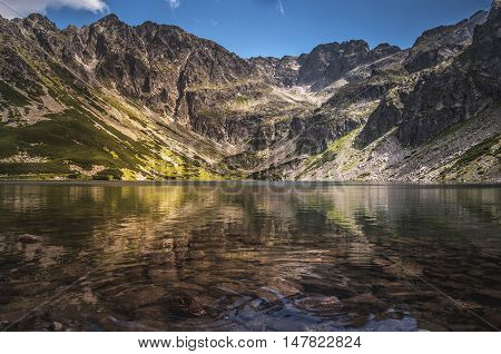 Beautiful view of the mountain lake in the High Tatras. Poland