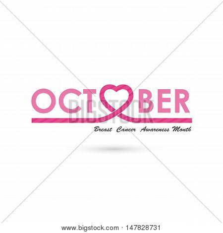 Breast cancer awareness logo design.Breast cancer awareness month icon.Realistic pink ribbon.Pink care icon.October word logo elements design.Vector illustration