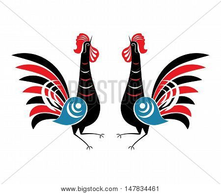 Illustration of Rooster. Animal symbol of Chinese New year 2017. Hand drawn folk cock