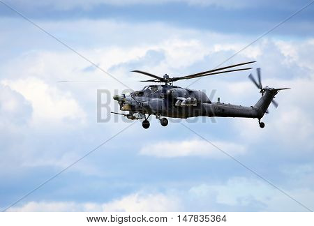 MOSCOW REGION  -   JUNE 10: Perform  flight by the modern russian attack helicopter Mi 28  -  on June 10, 2015 in Moscow region