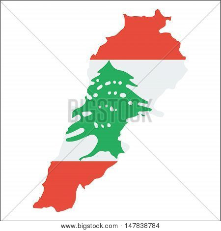 Lebanon High Resolution Map With National Flag. Flag Of The Country Overlaid On Detailed Outline Map