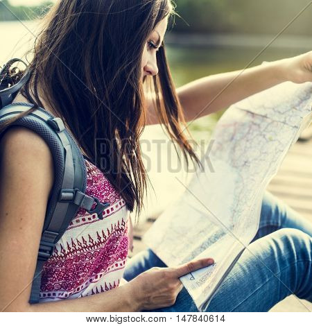 Map Destination Direction Route Travel Trip Trek Concept