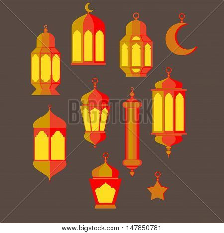 Ramadan Kareem - Islamic Holy Nights Theme Design background Ramadan latern saint fest arabian and turk religion culture set