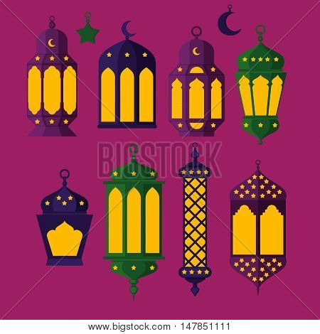 Ramadan Kareem - Islamic Holy Nights Theme Design background Ramadan latern saint fest arabian and turk religion culture set