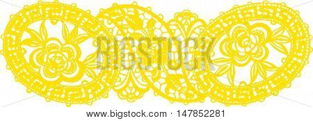 Antique Swiss embroidery design no. 001 in yellow looks like beautiful lace