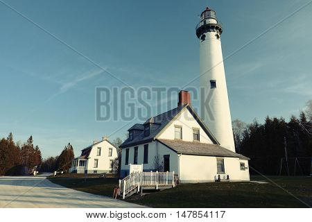 New Presque Isle Lighthouse, built in 1870, Lake Huron, Michigan, USA
