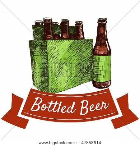 Bottled beer illustration. Vector colorful illustration of bottled beer.