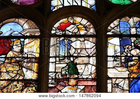 Buchy France - june 23 2016 : stained glass window in the Notre Dame church