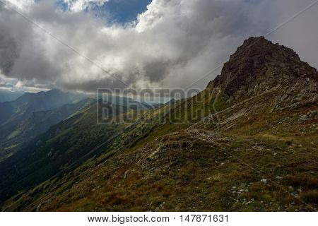 Mountains ridge under the clouds. The Tatra Mountains