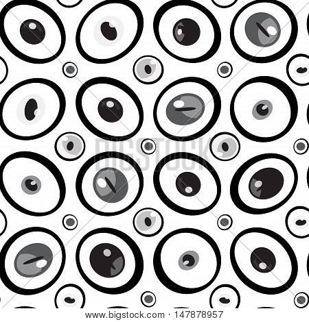 Abstract cartoon black and white eyes or pebbles seamless pattern. Beads or droplets abstract monochrome background. Can be used for website design pattern fill packaging clothing printing on surfaces.