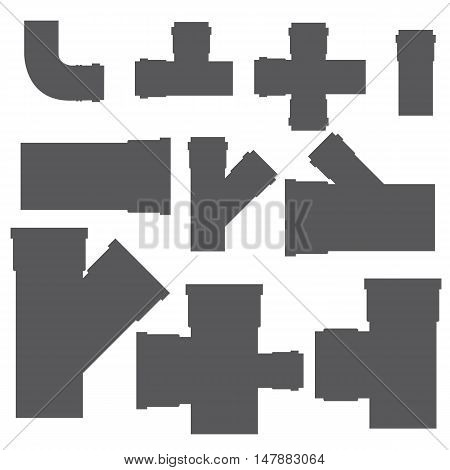 Plumbing. Sewer pipes. Fitting. Elements of the sewer system. Vector illustration.