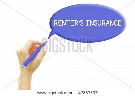Woman hand writing RENTER'S INSURANCE on a transparent wipe board.