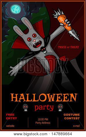 Vampire rabbit with steel carrot - Halloween party banner or poster