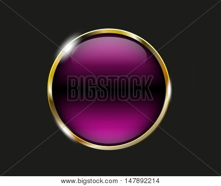 Purple Shiny Button With Metallic Elements, Vector Design For Website