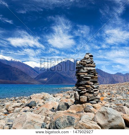 Pangong Lake In Ladakh, Jammu And Kashmir State, India