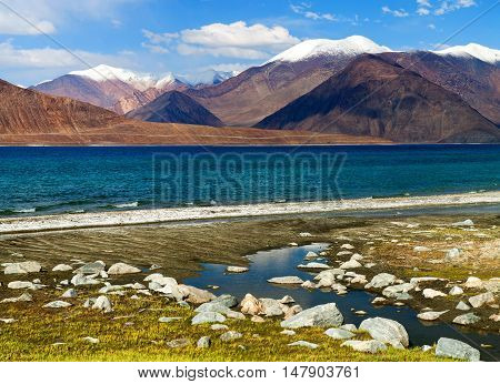 Pangong Lake In Ladakh, Jammu And Kashmir State, India