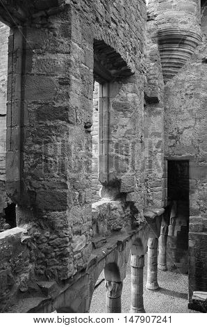 A view of the rear side of the façade wall within Crichton castle