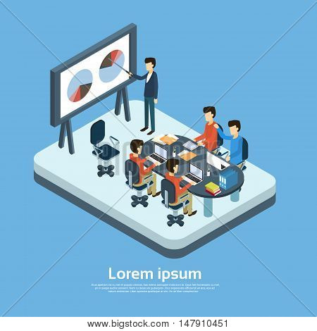 Business People Meeting Seminar Training Conference Businesspeople Group Brainstorming Presentation Financial Chart 3d Isometric Vector Illustration