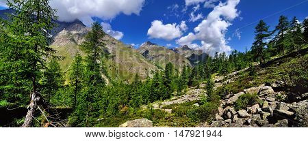 Panorama of Becca di fos and grande Rousse mountains in Valle Aosta