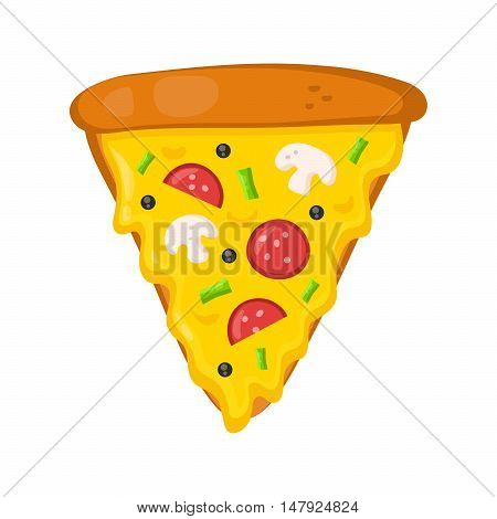 Slice of pepperoni pizza. Flat design vector illustration isolated on white background