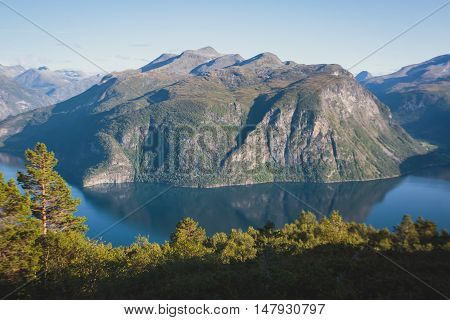 Hiking In Norway, Classic Norwegian Scandinavian Summer Mountain Landscape View With Mountains, Fjor