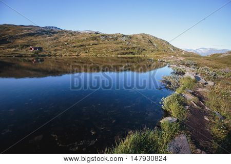 Hiking In Norway, Classic Norwegian Scandinavian Summer Mountain Landscape View With Mountains, Fjor