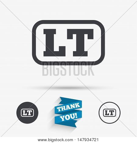 Lithuanian language sign icon. LT translation symbol with frame. Flat icons. Buttons with icons. Thank you ribbon. Vector