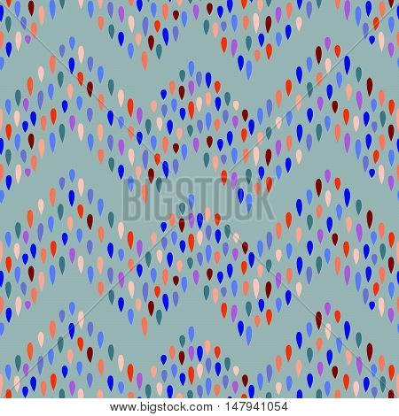 Abstract water drop zig zag seamless pattern. Raindrop background. Falling dots zig-zag ornament