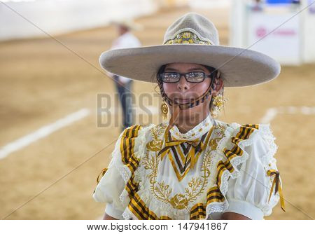 GUADALAJARA MEXICO - SEP 01 : Charra participates at the 23rd International Mariachi & Charros festival in Guadalajara Mexico on September 01 2016.