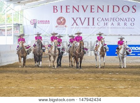 GUADALAJARA MEXICO - SEP 01 : Charras participate at the 23rd International Mariachi & Charros festival in Guadalajara Mexico on September 01 2016.
