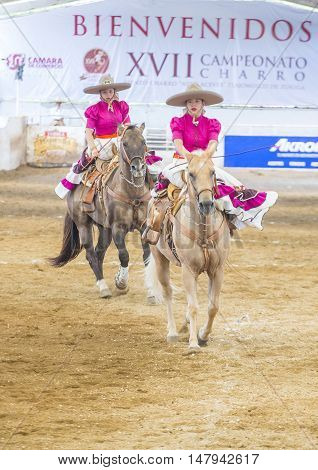 GUADALAJARA MEXICO - SEP 01 : Charras participate at the 23rd International Mariachi & Charros festival in Guadalajara Mexico on September 01 2016.