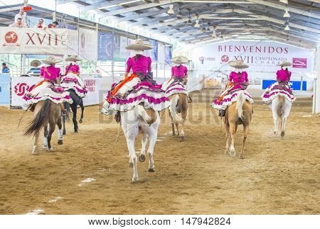 GUADALAJARA MEXICO - SEP 01 : Charras participate at the 23rd International Mariachi & Charros festival in Guadalajara Mexico on September 01 2016.