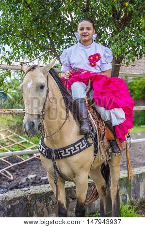 GUADALAJARA MEXICO - SEP 01 : Charra participates at the 23rd International Mariachi & Charros festival in Guadalajara Mexico on September 01 2016.