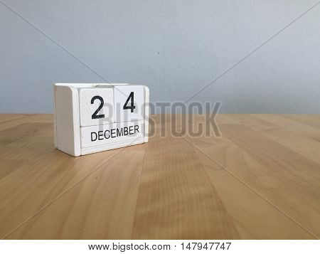 December 24Th.december 24 White Wooden Calendar On Vintage Wood Abstract Background. New Year At Wor