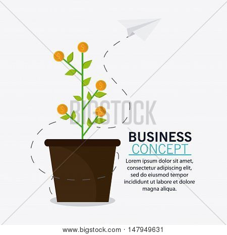 plant coins and paperplane icon. Business financial item and strategy theme. Colorful design. Vector illustration