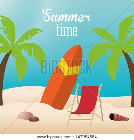 surf baord chair beach and palm tree icon. Summer holiday and vacations theme. Colorful design. Vector illustration