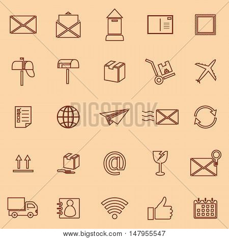 Post line color icons on orange background, stock vector