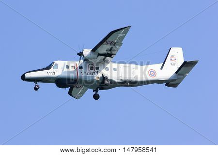 CHIANGMAI, THAILAND -JANUARY 7 2013: 1113 Dornier 228 of Royal Thai Navy. Landing to Chiang mai international airport. Chiangmai, thailand.