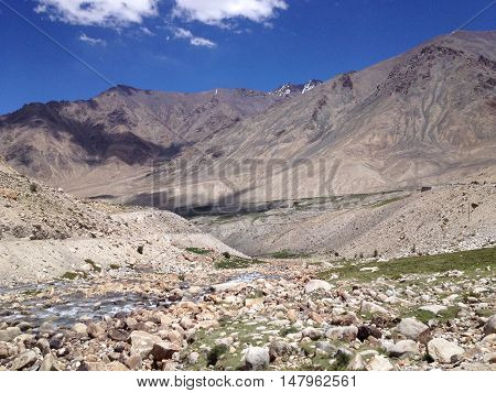 Road from Khardungla pass to Nubra valley Leh Ladakh India